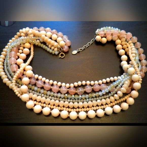 STUNNING VINTAGE ESTATE SIGNED LOFT MULTI STRAND GLASS 21" NECKLACE - Picture 1 of 1